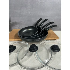 Bena Life Siyah Granit 4 Lü Cam Kapaklı Tava Seti