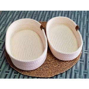 LİFE FOR YOU 2 ADET OVAL HASIR SEPET 25*15CM Ev Banyo Jüt Organizer Krem Çok Amaçlı Düzenleyici