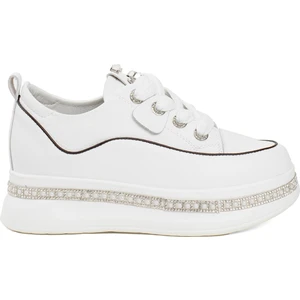 24K308-1 Kadın Deri Kalın Taban Sneaker Beyaz