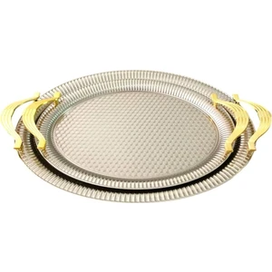 Dalgıç 2li Oval Yeni Model Tepsi Seti-Gümüş 03