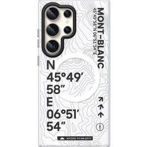 Galaxy S24 Ultra Uyumlu Kılıf Magsafe Şarj Özellikli Koordinat Yazı Desen Summit Serisi Beyaz