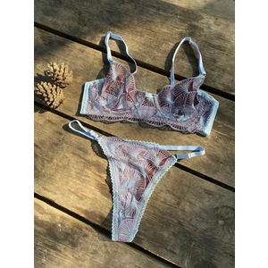SMG Design Mavi Desenli Bralet Takım