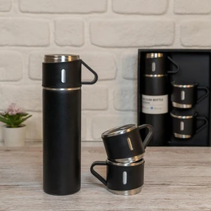 Vacuum Bottle Paslanmaz Çelik Termos 3 Bardaklı 500 ml Sızdırmaz Set