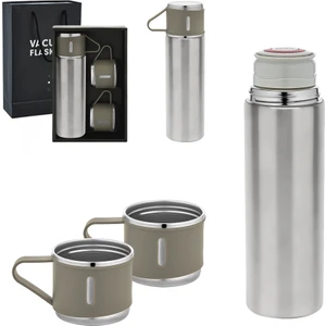 Vacuum Bottle Paslanmaz Çelik Termos 3 Bardaklı 500 ml Sızdırmaz Set