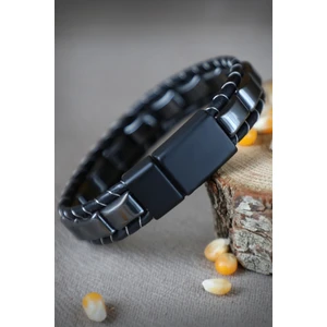 Hematit Örmeli Deri & Doğal Taşlı Çelik Bileklik