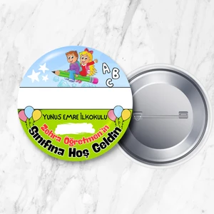 Isim ve Sınıf/şube Alanı Boş Öğretmene Özel Sınıfına Hoş Geldin 58 mm Metal Yaka Rozeti