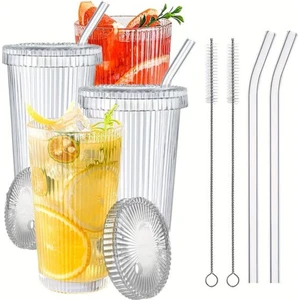 Mis Kitchen 4 Adet 400 ml Pipetli Kapaklı Origami Bardak Soğuk - Sıcak Kahve Bardağı + Temizleme Fırçası