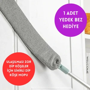 Befto Home Pratik Dip Köşe Raf Temizleme Mopu Mikrofiber Başlıklı Sihirli Toz Alma Fırçası ( Yedek 1 Adet Bez )