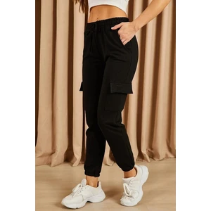 By Srt Giyim Kadın Siyah Premıum Kargo Cepli Jogger Eşofman Altı