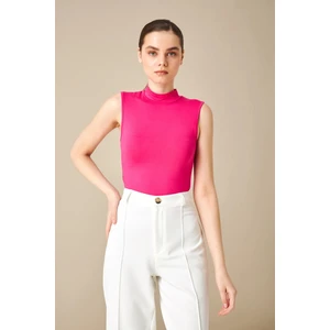 Yefra Store Kadın Pembe Basic Dik Yaka Kolsuz Bluz
