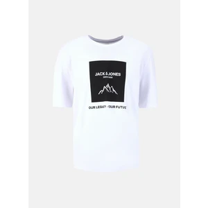 Jack & Jones Beyaz Erkek T-Shirt 12258128_JJMAPPED Tee Ss Crew Neck
