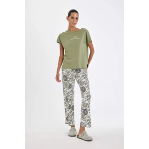 Fall in Love Pijama Takım Bisiklet Yaka Baskılı Kısa Kollu Üst Desenli Beli Lastikli Alt D5660AX24AU