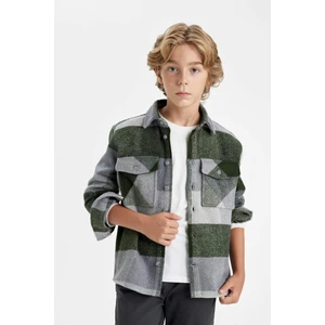 Erkek Çocuk Oversize Geniş Kalıp Kareli Polo Yaka Flanel Uzun Kollu Gömlek C9732A824WN
