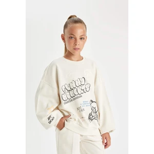 Kız Çocuk Oversize Geniş Kalıp Bisiklet Yaka Ayıcık Baskılı Sweatshirt D0612A824AU