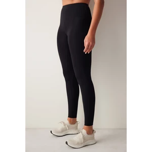 Siyah Smooth Feel Yüksek Bel Bilek Boy Tayt