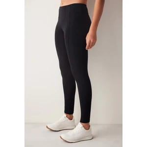 Siyah Yüksek Bel Korse Görünümlü Bilek Boy Tayt