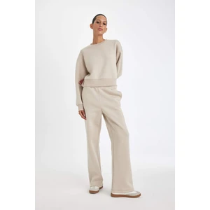 Straight Fit Beli Lastikli Cepli Yüksek Bel Kalın Basic Düz Eşofman Altı B8571AX24WN
