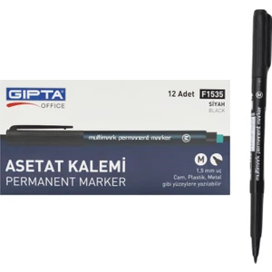 Permanent Asetat Kalemi Silgili M Uç Siyah 12 Adet F1535