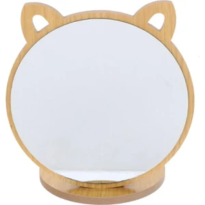 Kedi Ayna Ahşap Standlı Masa Üstü Makyaj Aynası Make Up 14CM