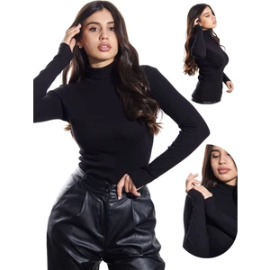 ALYA UNDERWEAR Kaşkorse Tam Boğazlı Body Sweatshirt, Siyah