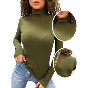 ALYA UNDERWEAR Kaşkorse Tam Boğazlı Body Sweatshirt, Asker Yeşili