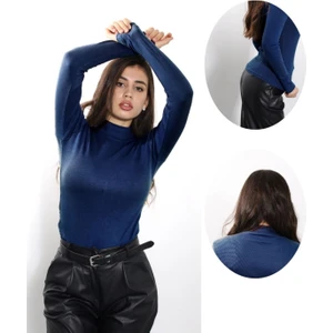 ALYA UNDERWEAR Kaşkorse Yarım Boğazlı Body Sweatshirt, Lacivert