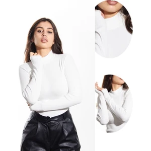 ALYA UNDERWEAR Kaşkorse Yarım Boğazlı Body Sweatshirt, Beyaz