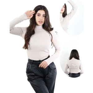 ALYA UNDERWEAR Kaşkorse Yarım Boğazlı Body Sweatshirt, Bej (Kemik)