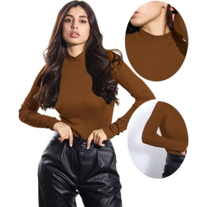 ALYA UNDERWEAR Kaşkorse Yarım Boğazlı Body Sweatshirt, Kahverengi