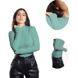 ALYA UNDERWEAR Kaşkorse Yarım Boğazlı Body Sweatshirt, Okaliptus