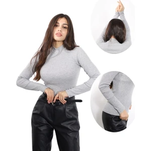 ALYA UNDERWEAR Kaşkorse Yarım Boğazlı Body Sweatshirt, Gri Melanj