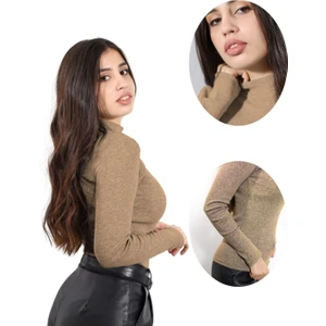 ALYA UNDERWEAR Kaşkorse Yarım Boğazlı Body Sweatshirt, Kahve Melanj