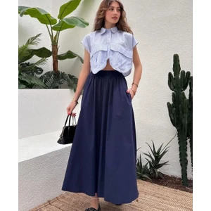 HC Boutique Fileto Cepli Poplin Kumaş Uzun Etek Astarsız