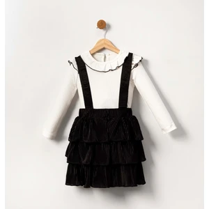 Mnk Baby & Kids Kadife Salopet Askılı Kız Etekli Takım MNK2147