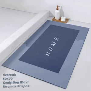 50x70 Mavi Geniş Boy Kaymaz Banyo Paspası - Su Emici - Kolay Temizlenir