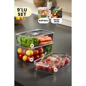 Espas Home Buzdolabı Dolapiçi Düzenleyici Organizer Kapaklı 9'lu Set (Mini, Midi, Maxi)