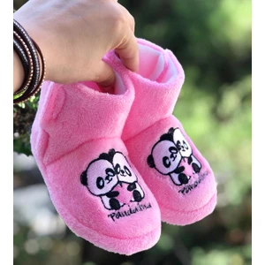 Çocuk Panduf Panda Figürlü Cırt Cırtlı Kaydırmaz Taban Kreş Ev Ayakkabısı
