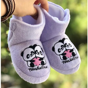 Çocuk Panduf Panda Figürlü Cırt Cırtlı Kaydırmaz Taban Kreş Ev Ayakkabısı