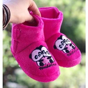 Çocuk Panduf Panda Figürlü Cırt Cırtlı Kaydırmaz Taban Kreş Ev Ayakkabısı