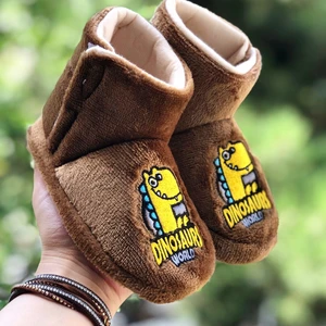 Çocuk Panduf Dinazor Figürlü Cırt Cırtlı Kaydırmaz Taban Kreş Ev Ayakkabısı