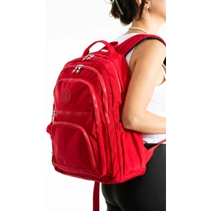 Sanmorris Unisex Suya Dayanıklı Krinkıl Kumaş Çok Gözlü Orta Boy Kırmızı Renkli Laptop Okul ve Sırt Çantası