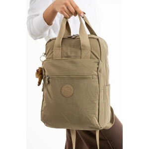 Sanmorris Unisex Suya Dayanıklı Krinkıl Kumaş Çok Gözlü Büyük Boy  Bej Renkli Laptop Okul ve Sırt Çantası