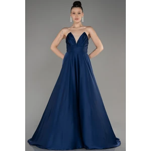 Straplez Uzun Saten Abiye Elbise ABU3965