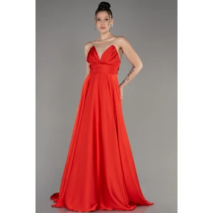 Straplez Uzun Saten Abiye Elbise ABU3965