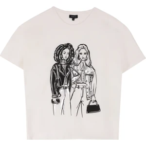 Bisiklet Yaka Baskılı Kırık Beyaz Kadın T-Shirt F4WL-TST0280