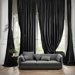 Shy Tekstil Siyah Karartma Fon Perde Blackout Lüks Düz Dikiş Kornişli En x Yükseklik