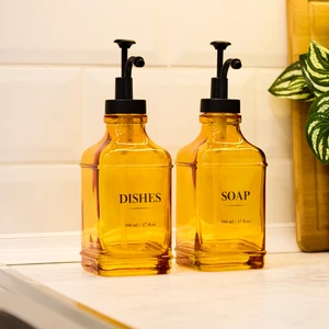 2'li Kare Sıvı Sabunluk Seti - Amber - 500 ml