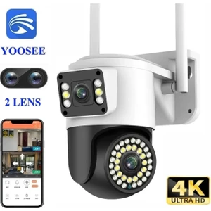 Açık Ptz 8mp 4K Wifi Gözetim Kamera Iki Lens Çift Ekran Aı Otomatik Izleme Cctv Güvenlik