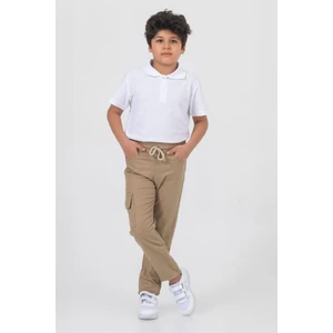Miniğimin Cicileri Beli Lastikli Cepli Canvas Okul Unisex Düz Paça çocuk pantolon - Camel