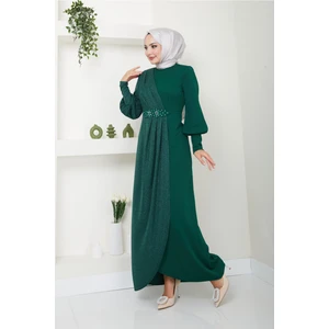 Ayşe Melek Tasarım Aplike Taşlı Uzun Günlük Abiye Elbise 2721